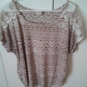 See Through Shoulder Aztec Print Top